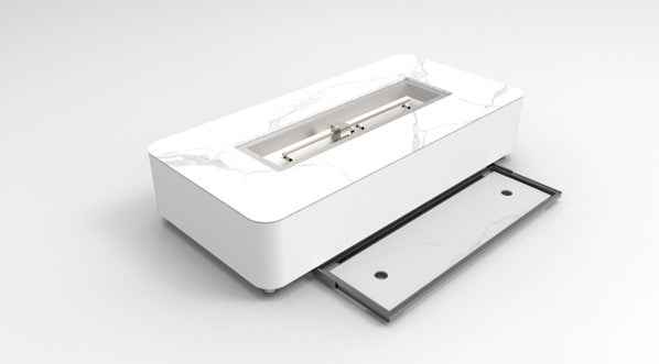 Elementi Plus - Athens Porcelain Top Fire Table - White Rectangle - Liquid Propane