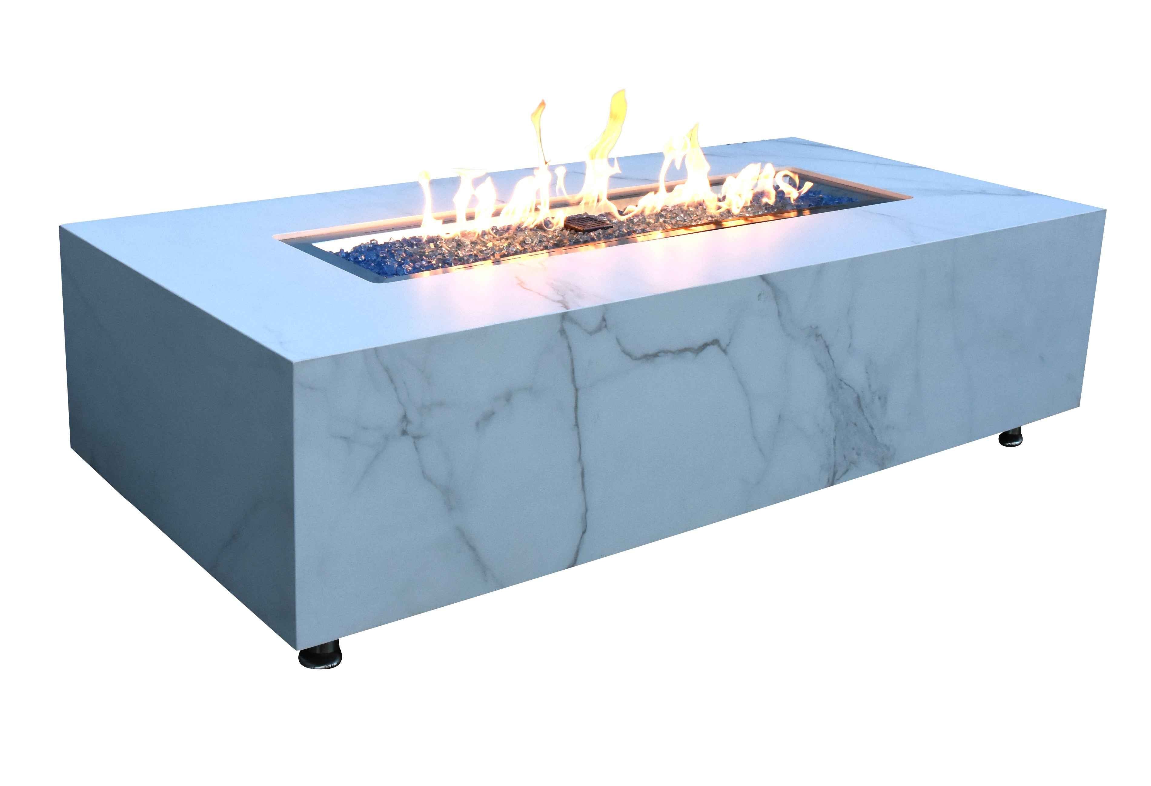 Elementi Plus - Carrara Porcelain Fire Table - White Rectangle - Natural Gas