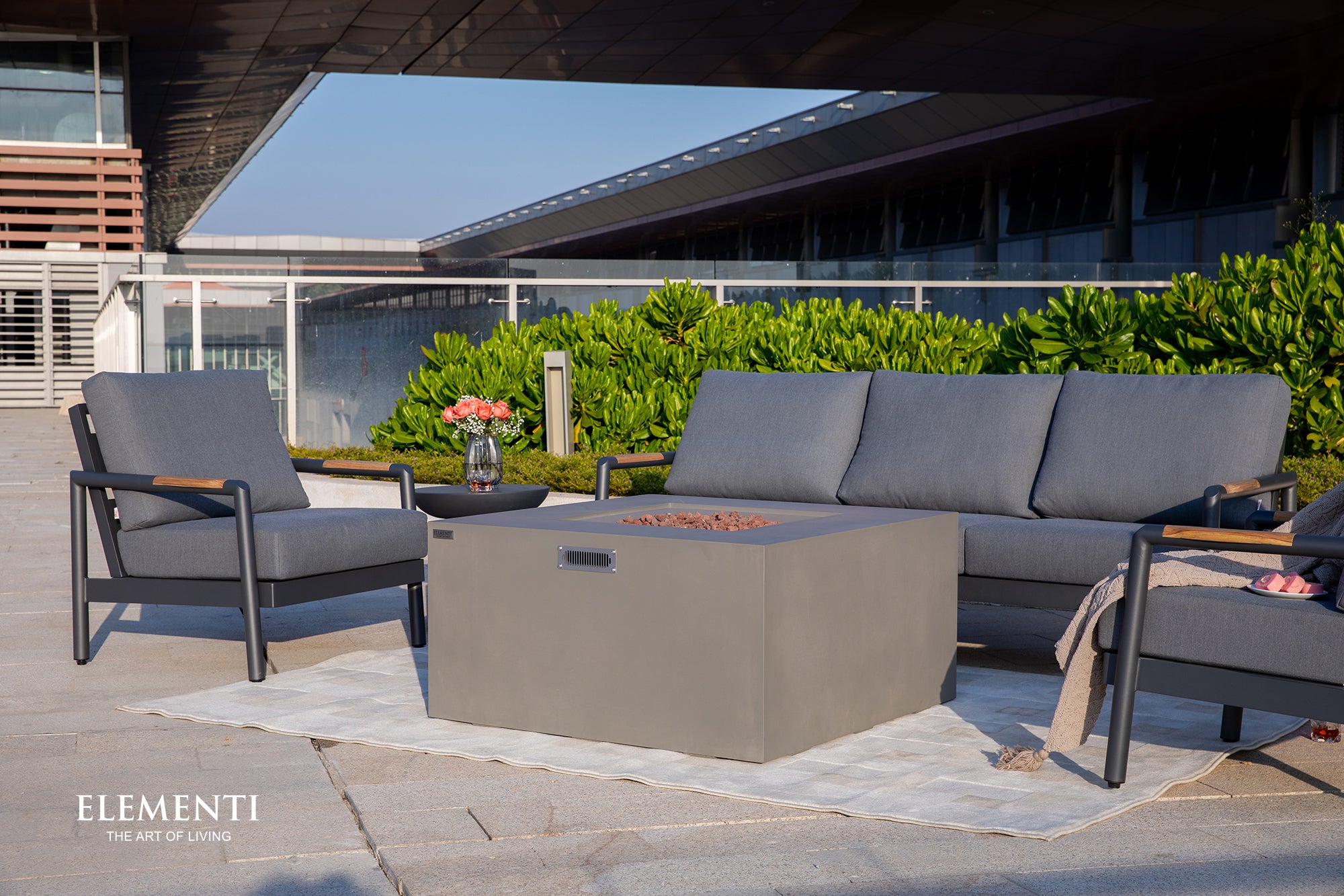 Elementi - Rocky Fire Table - Light Gray - Liquid Propane