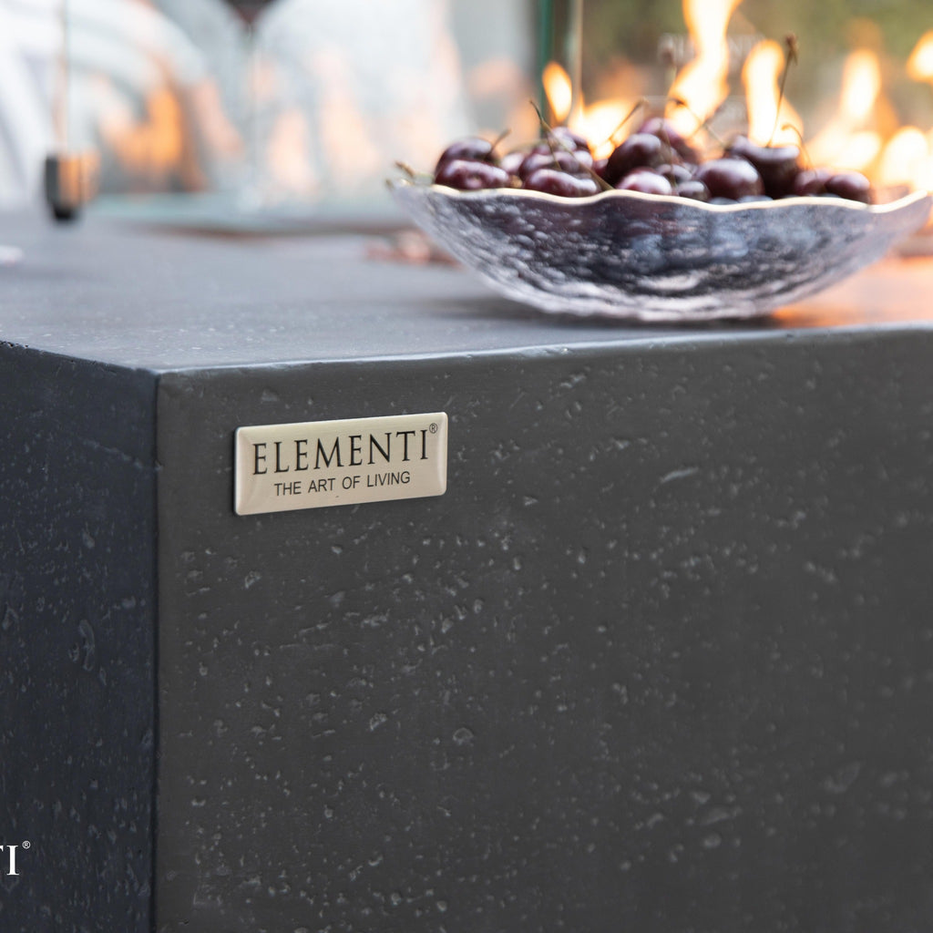 Elementi Andes Fire Table Dark Gray - Cast Metal Elementi Emblem and Lava Rock Media Detail