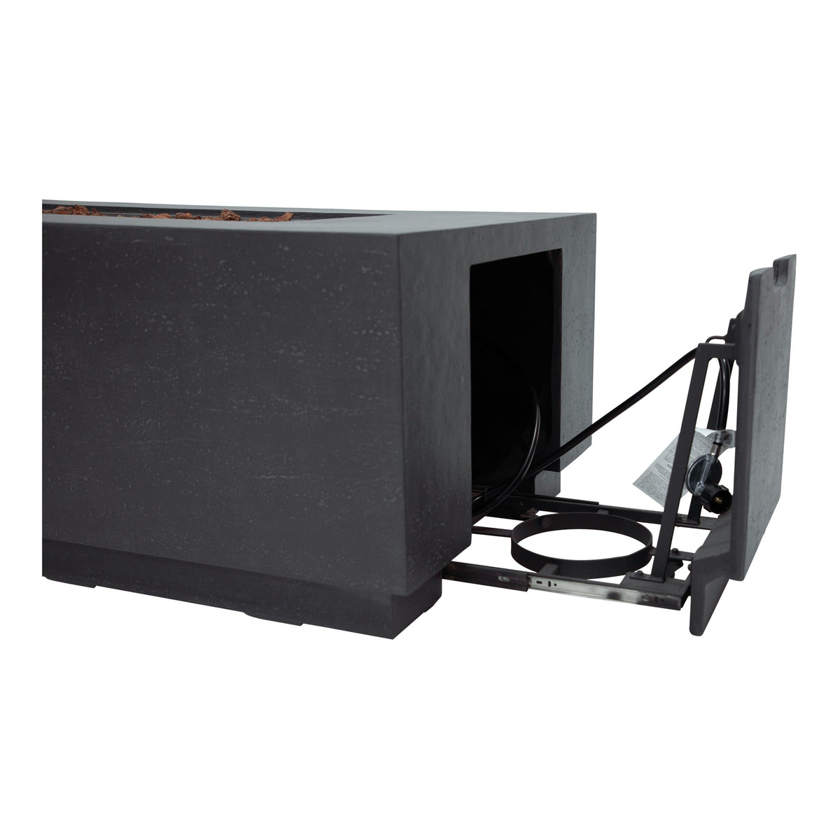 Elementi Andes Fire Table Dark Gray - Concealed Slide-Out Internal Propane Tank Drawer Detail
