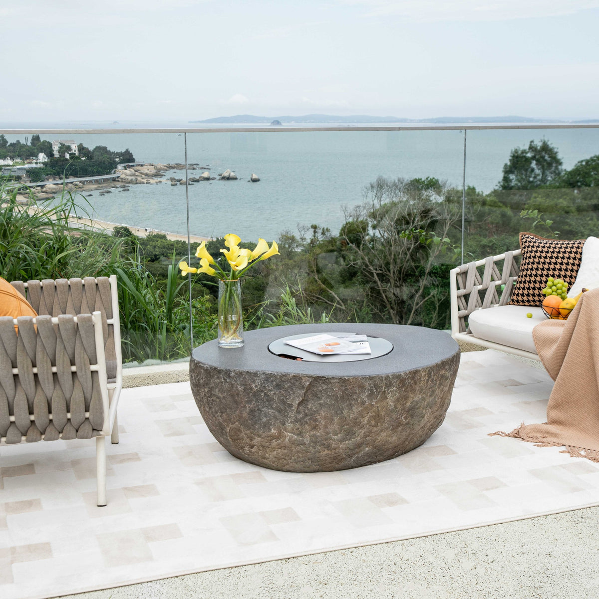 Elementi Boulder Fire Pit - Stainless Steel Fire Pit Cover Lid Converting into Coffee Table