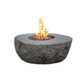 Elementi Boulder Round Natural Stone Look Cast Concrete Fire Pit - Studio Hero View with Active Flame