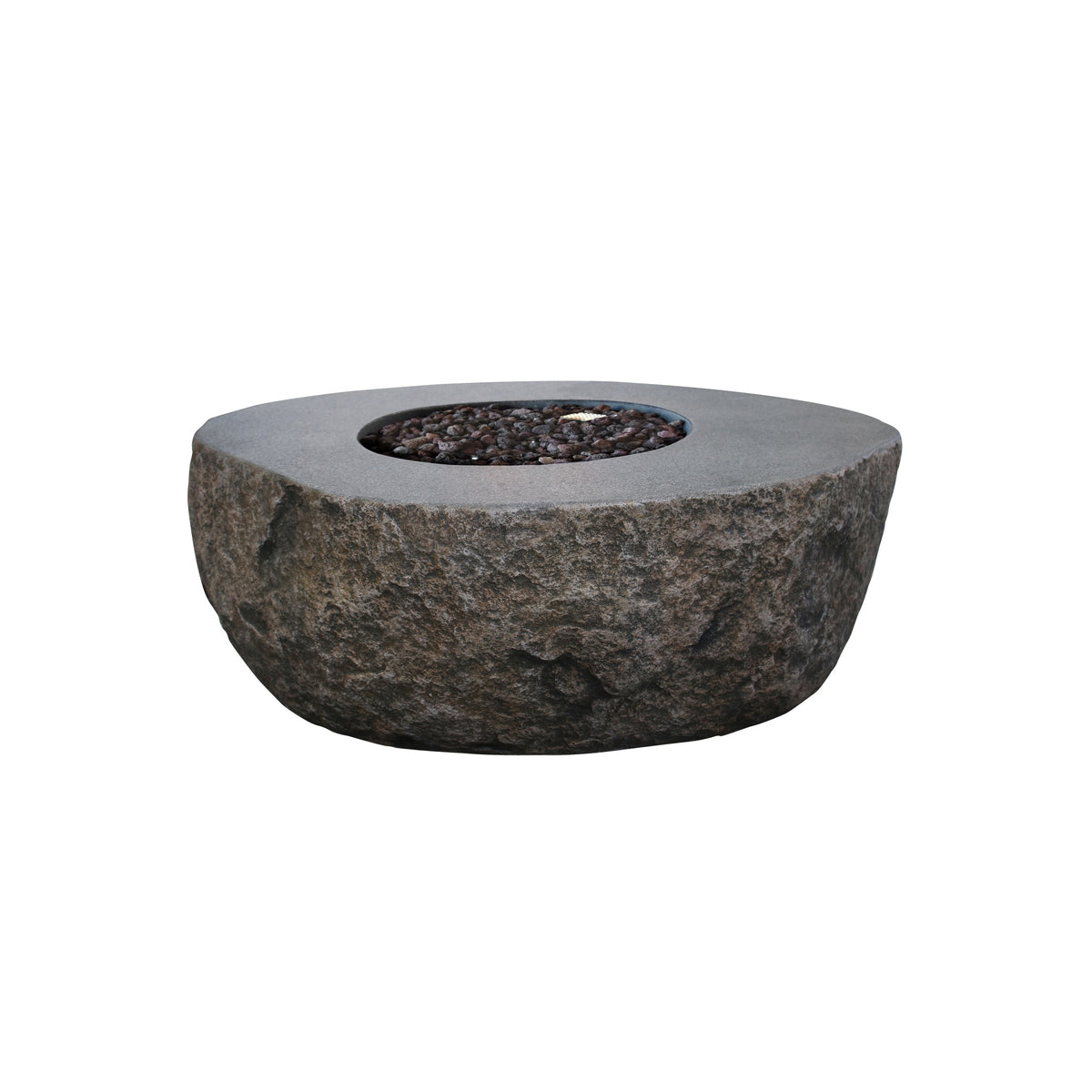 Elementi Boulder Fire Pit - Studio Profile Angle with Natural Lava Rocks Unlit