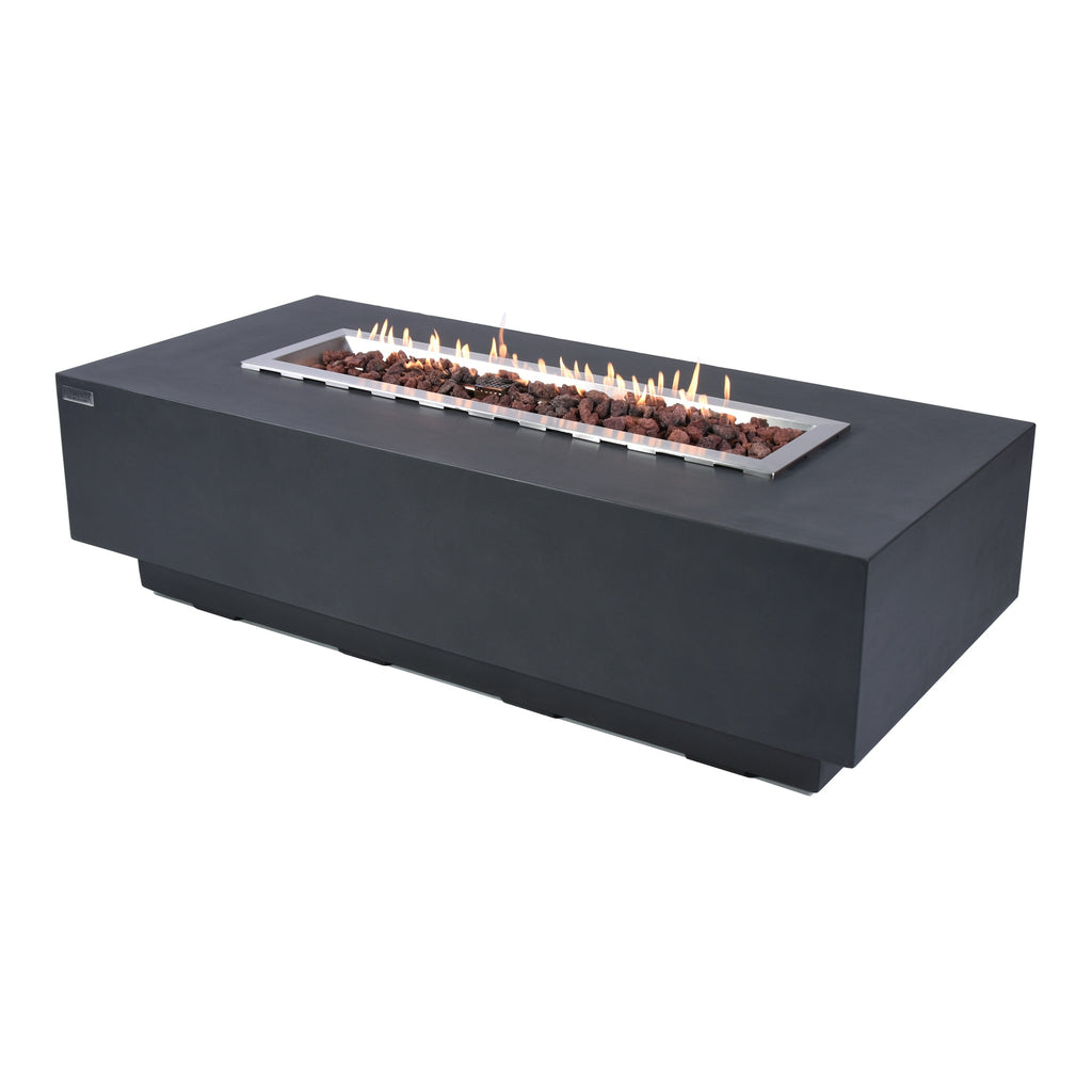 Elementi Granville Rectangular Concrete Fire Table Dark Gray - Active Flame Studio Hero View