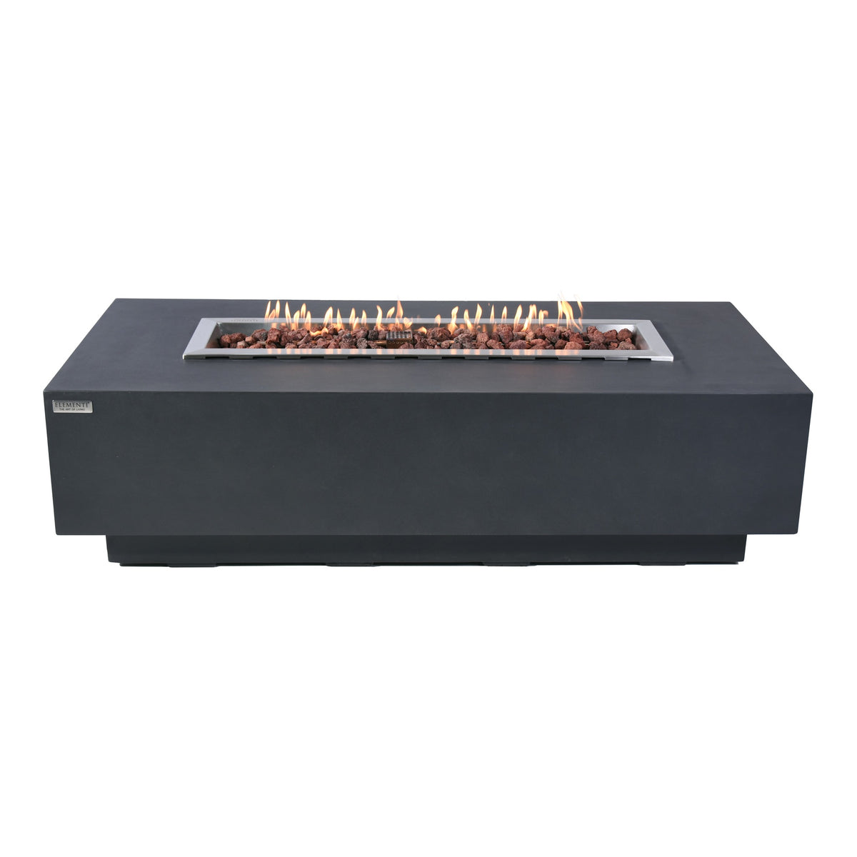 Elementi Granville Fire Table Dark Gray - Straight Frontal Angle with Active Flame