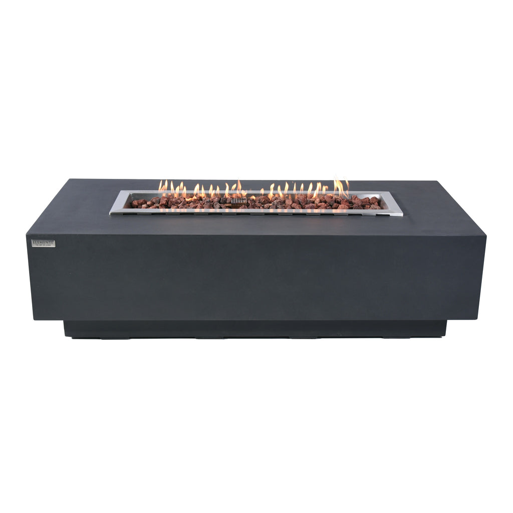 Elementi Granville Fire Table Dark Gray - Straight Frontal Angle with Active Flame