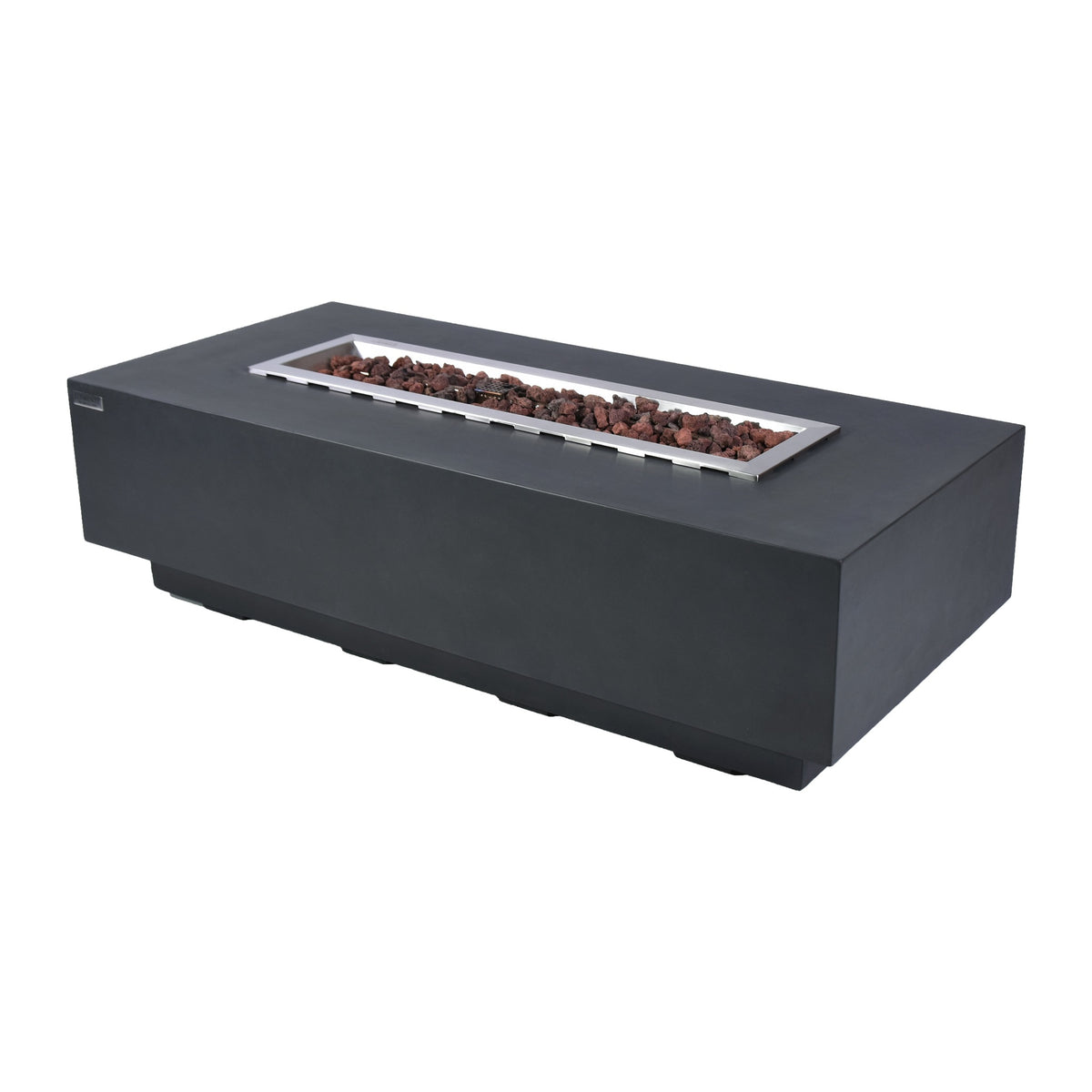 Elementi Granville Fire Table Dark Gray - Studio Profile View Unlit with Lava Rock Media