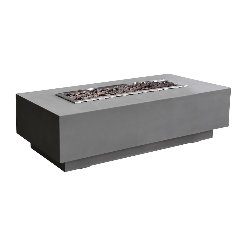 Elementi Granville Fire Table Light Gray - Studio Profile View Unlit with Natural Lava Rock