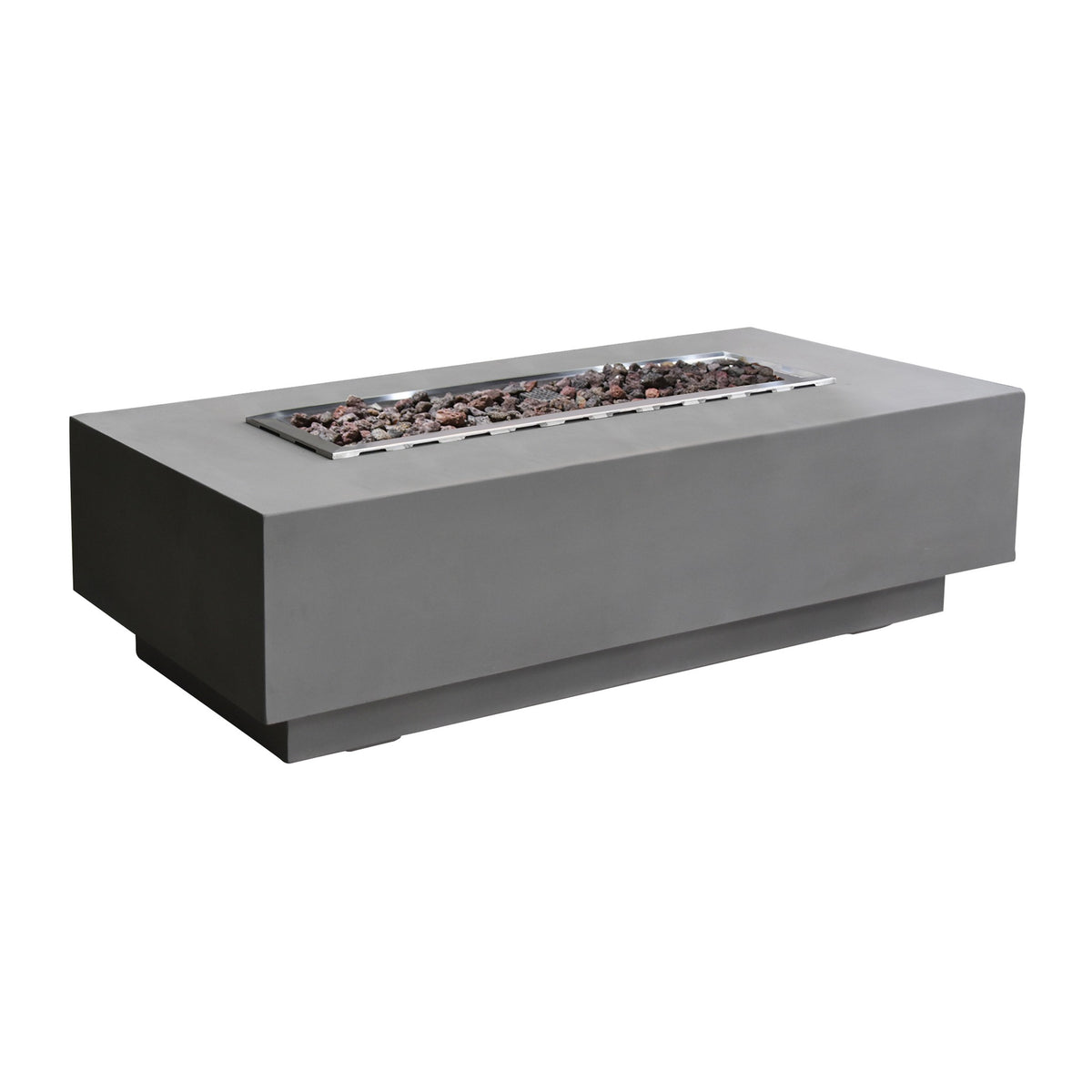 Elementi Granville Fire Table Light Gray - Studio Profile View Unlit with Natural Lava Rock