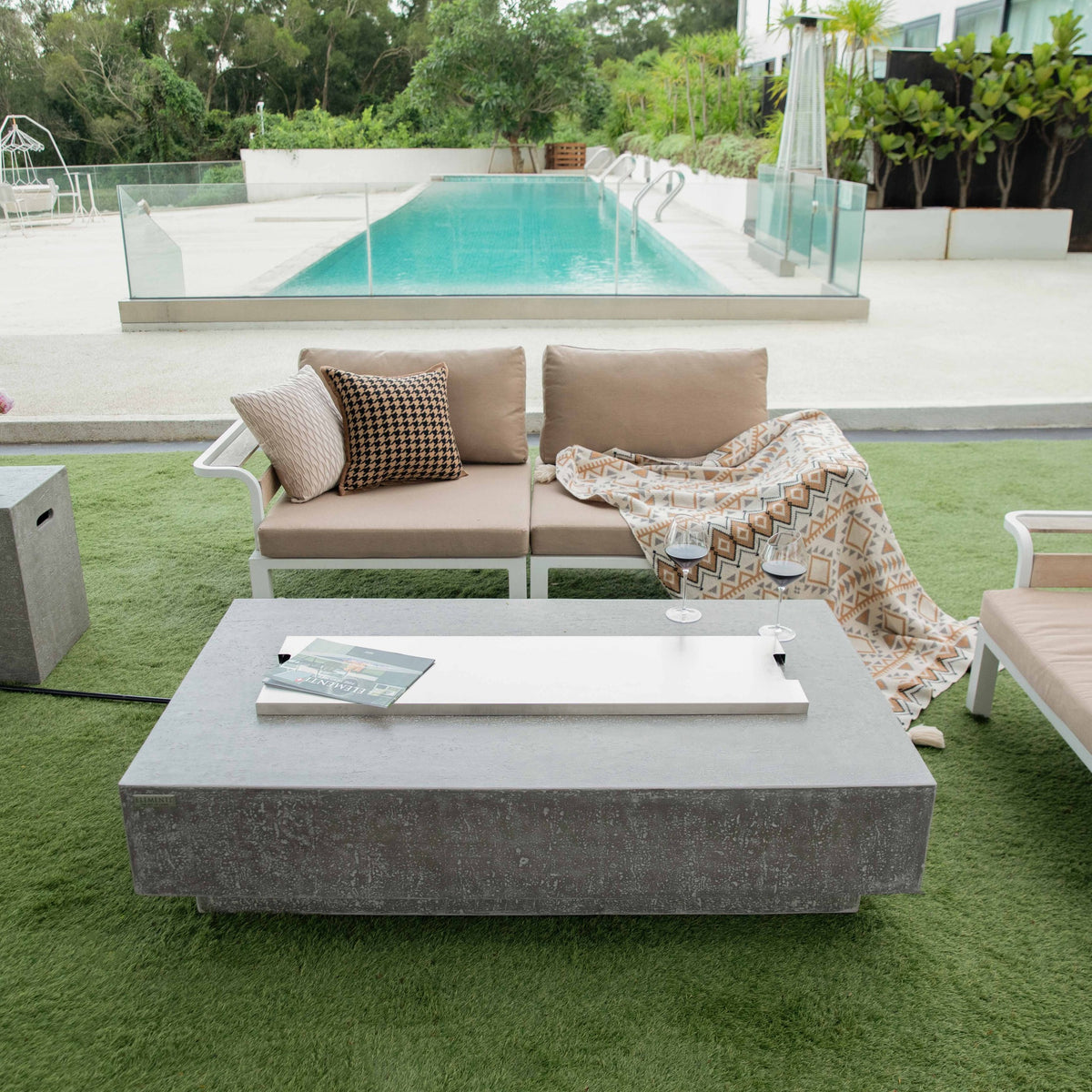 Elementi Hampton Fire Table - Stainless Steel Fire Pit Cover Installed as Outdoor Coffee Table