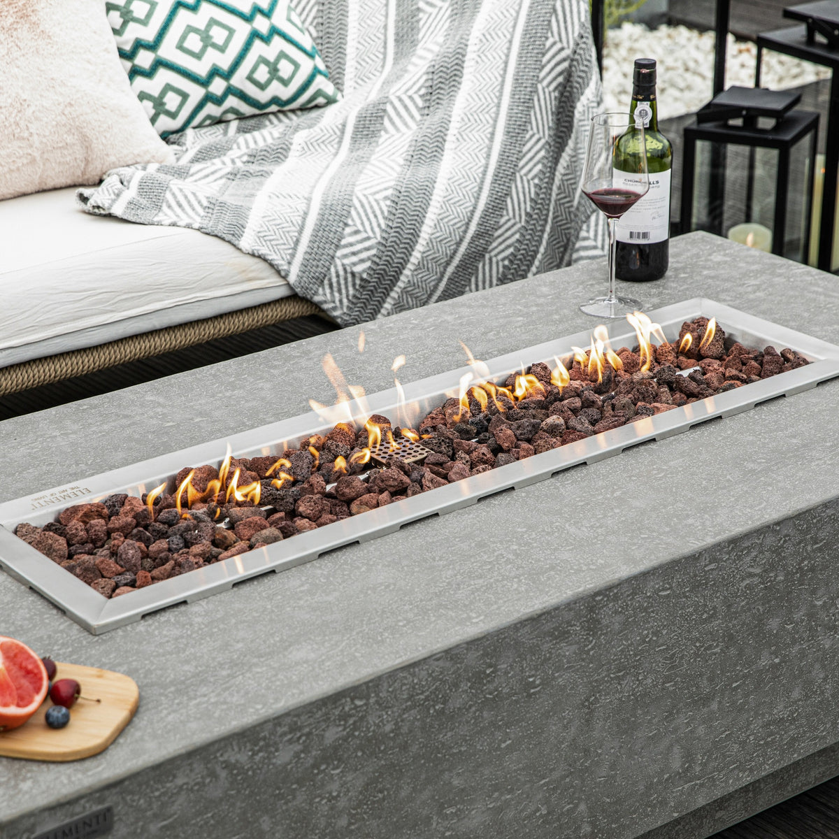 Elementi Kingsale Fire Table - Evening Outdoor Lounge with Roaring Flame, Wine and Grapefruit