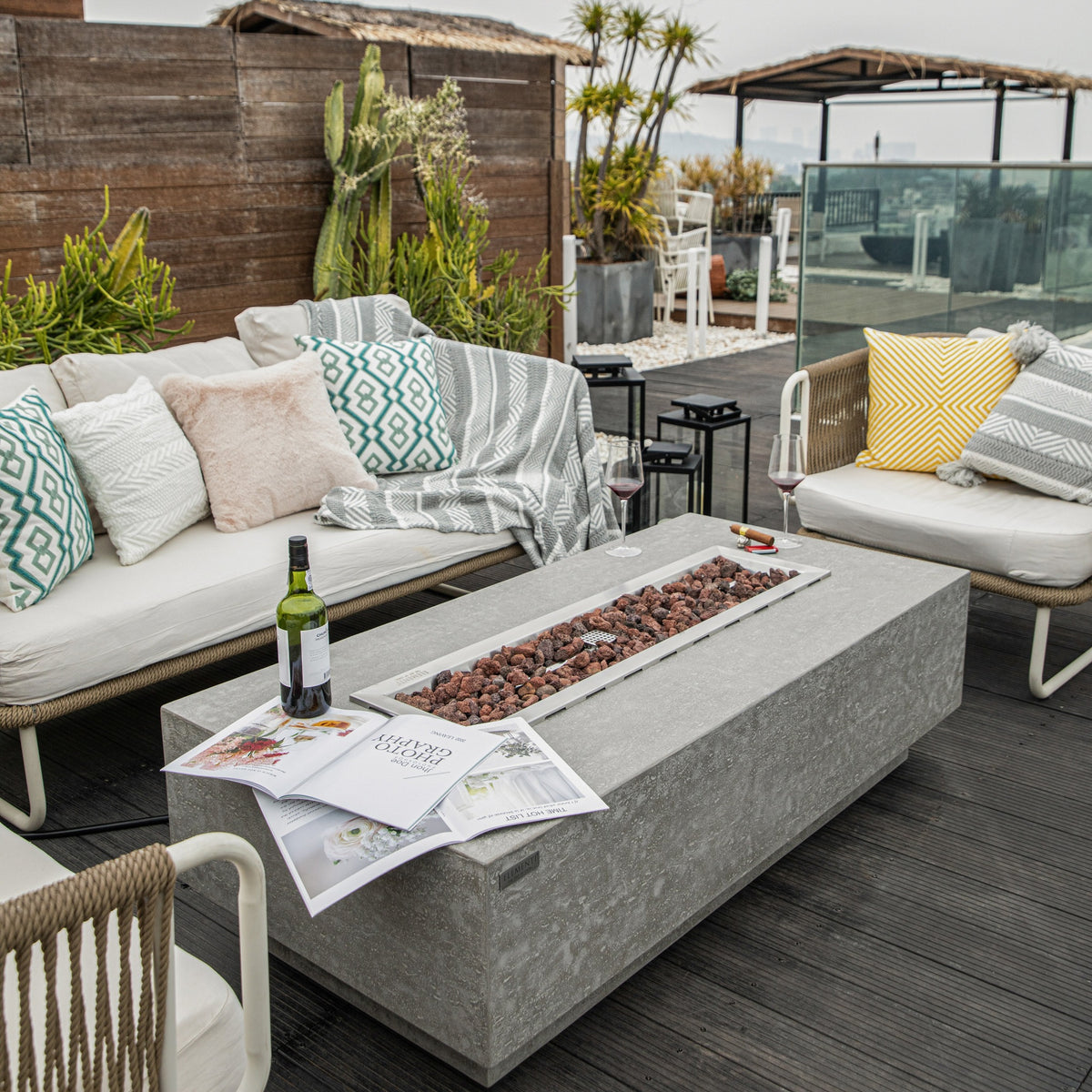 Elementi Kingsale Fire Table - Modern Rooftop Terrace Patio Setting with Modular Outdoor Sofa