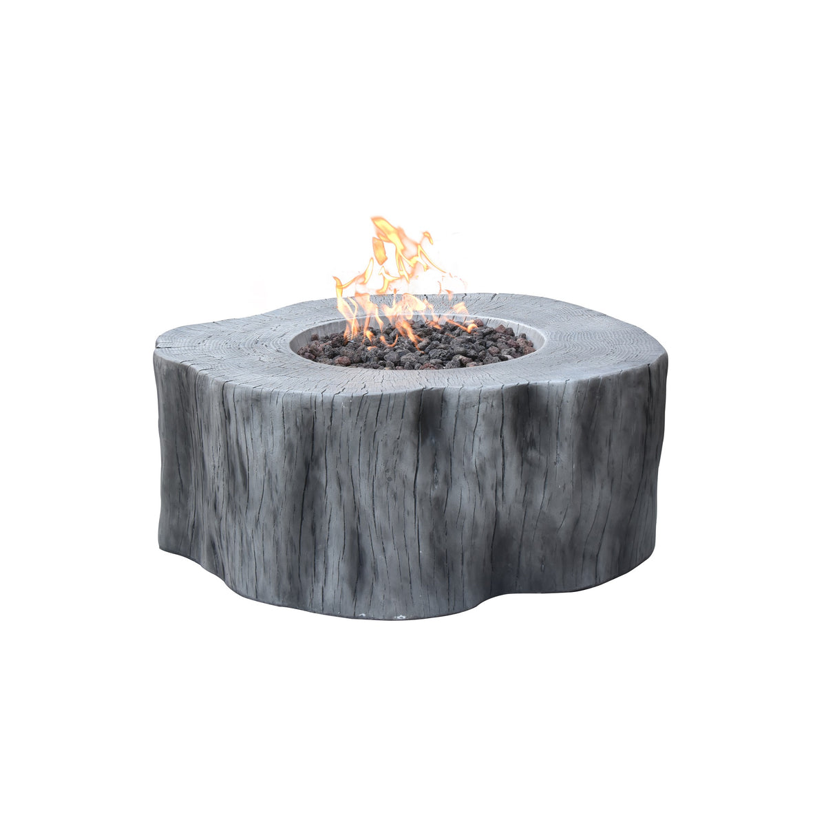 Elementi Manchester Fire Table - Classic Gray - Elevated Studio Angle with Vibrant Fire