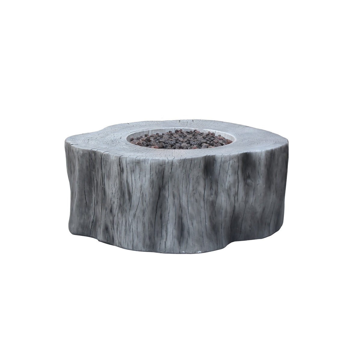 Elementi Manchester Fire Table - Classic Gray - Studio Profile Angle with Lava Rocks