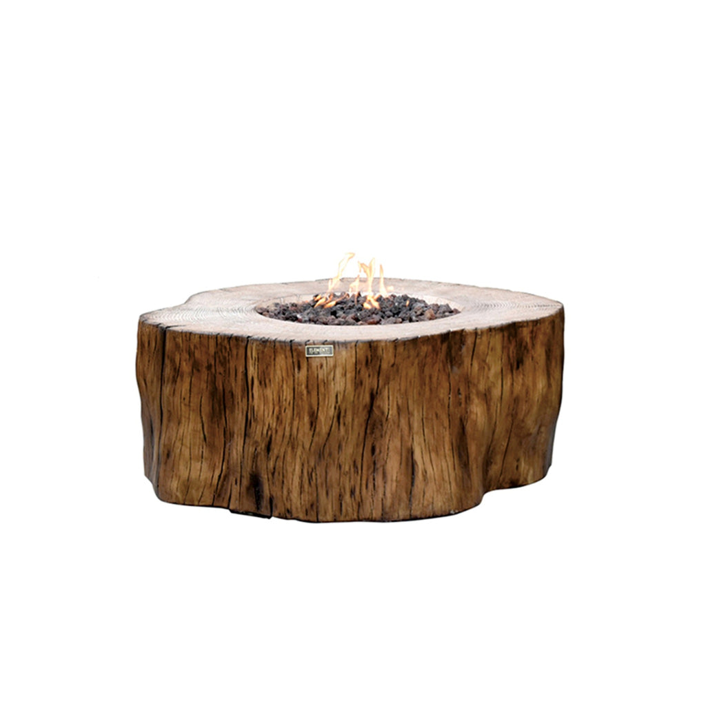 Elementi Manchester Round Faux Wood Tree Trunk Fire Table - Redwood Finish - Active Flame Studio Hero View