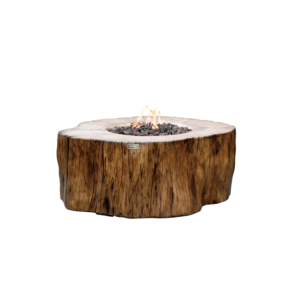 Elementi Manchester Round Faux Wood Tree Trunk Fire Table - Redwood Finish - Active Flame Studio Hero View