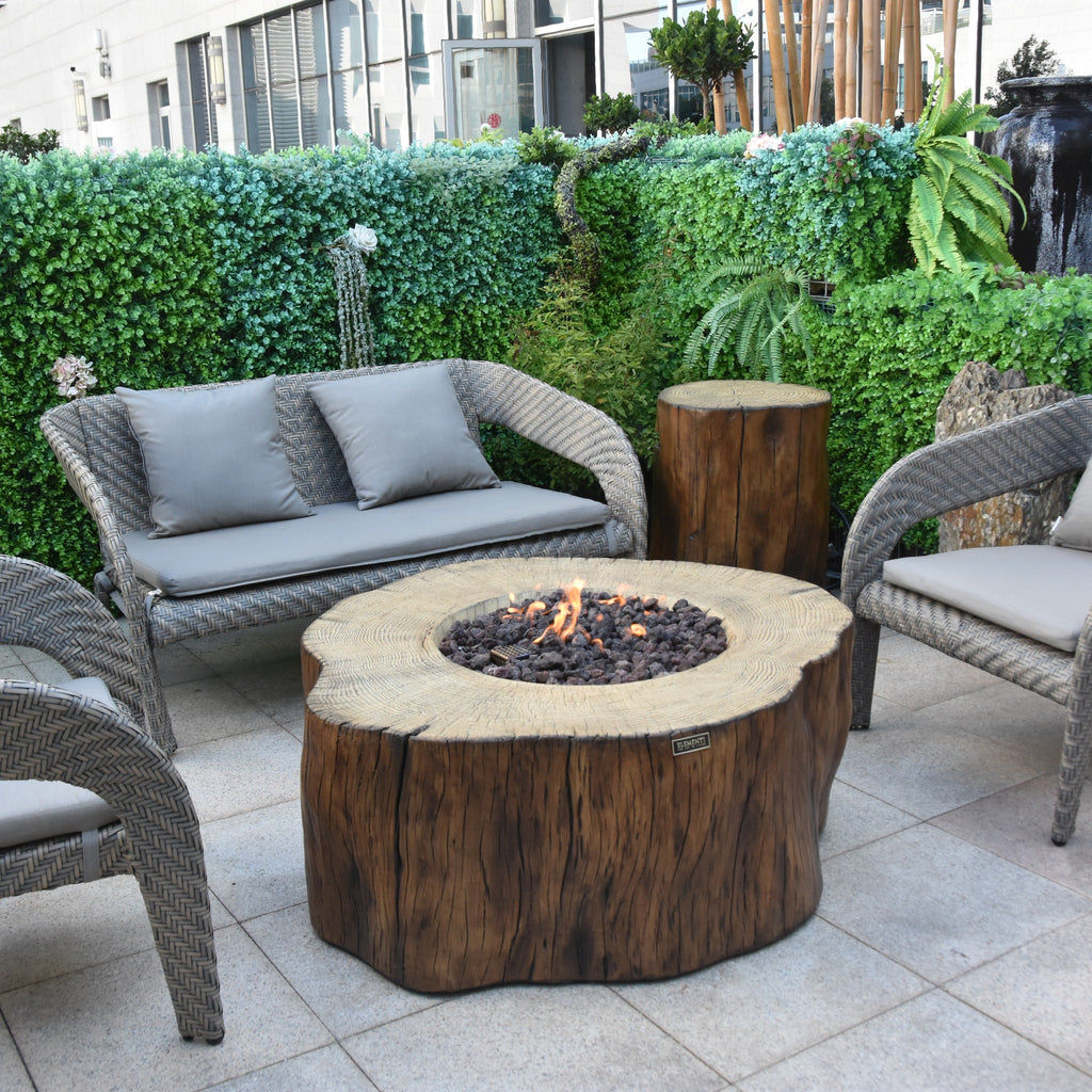 Elementi Manchester Fire Table - Redwood - Garden Patio Terrace Setting with Outdoor Sofas