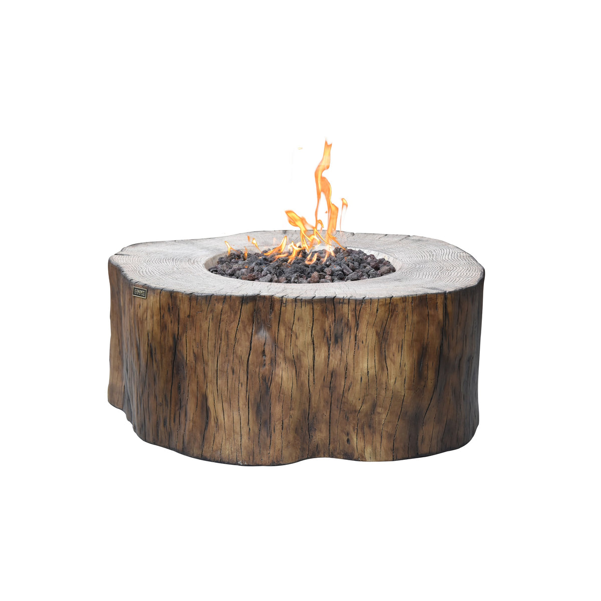 Elementi Manchester Fire Table - Redwood Finish - Studio Angle with Roaring Flame Ambience