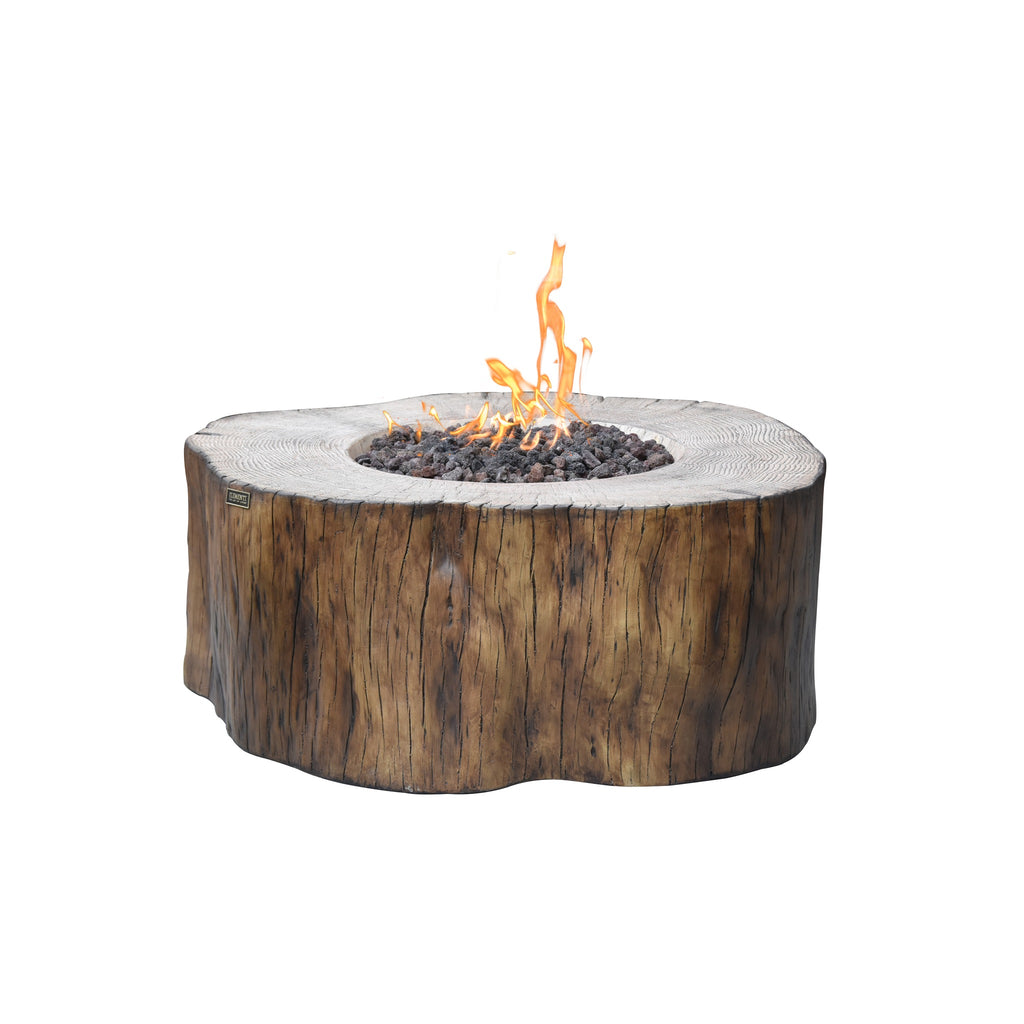 Elementi Manchester Fire Table - Redwood Finish - Studio Angle with Roaring Flame Ambience