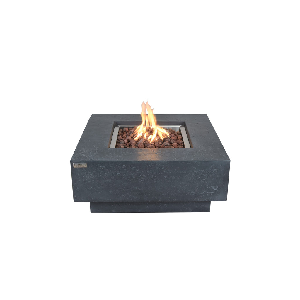 Elementi Manhattan Square Concrete Fire Table - Dark Gray - Active Flame Studio Hero View