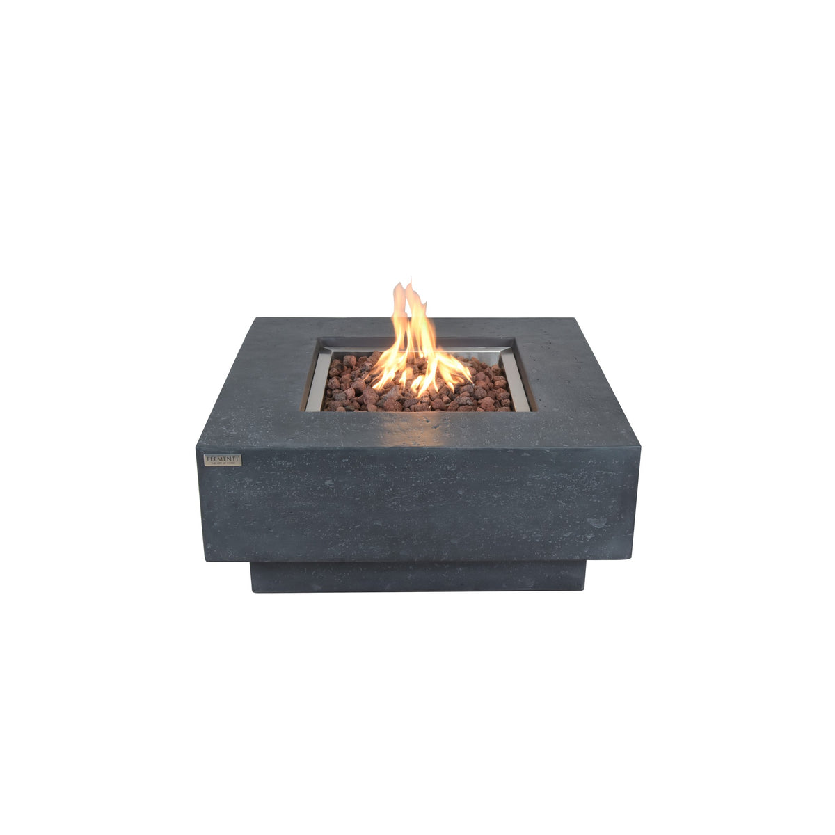 Elementi Manhattan Square Concrete Fire Table - Dark Gray - Active Flame Studio Hero View