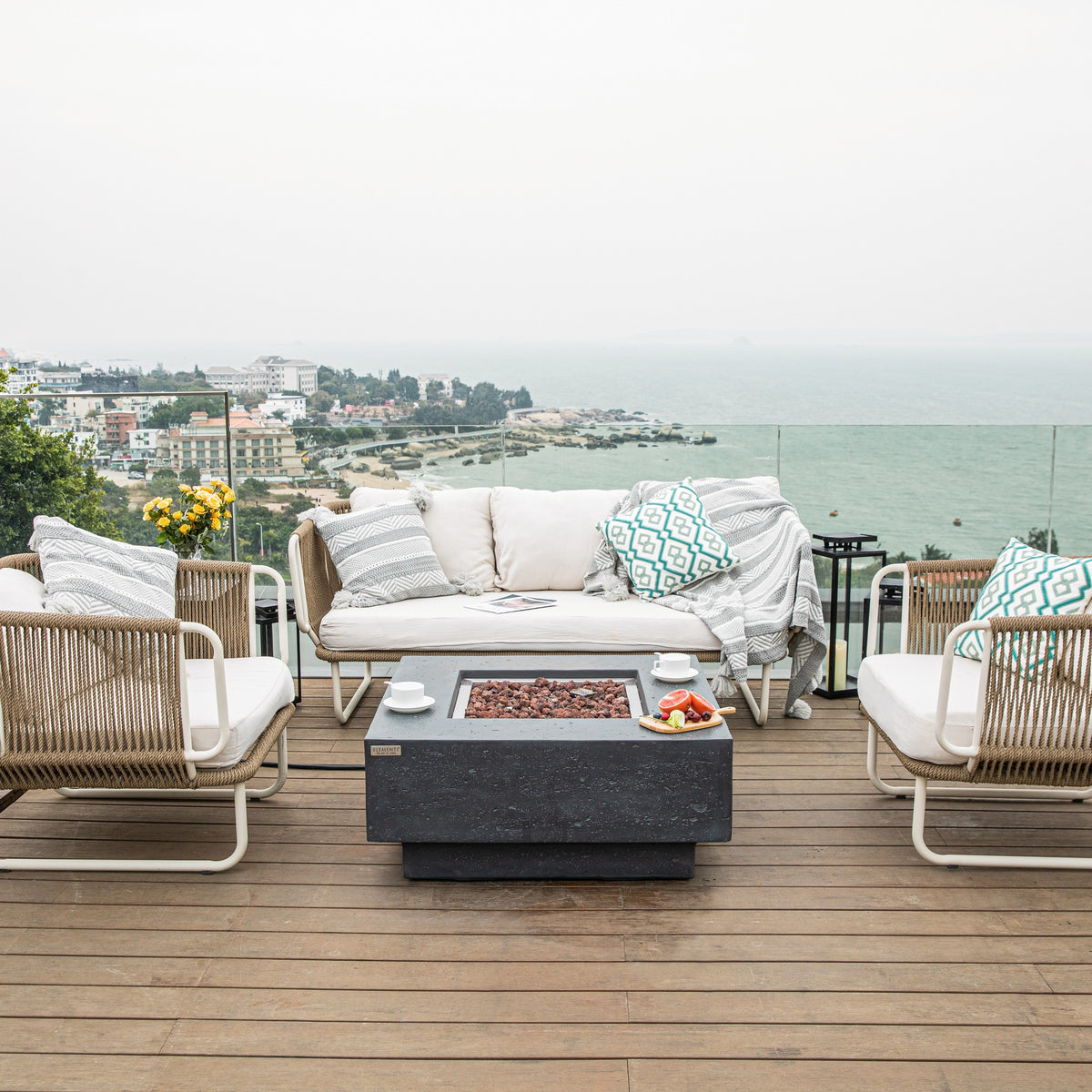 Elementi Manhattan Fire Table - Dark Gray - Outdoor Ocean View Terrace Lifestyle