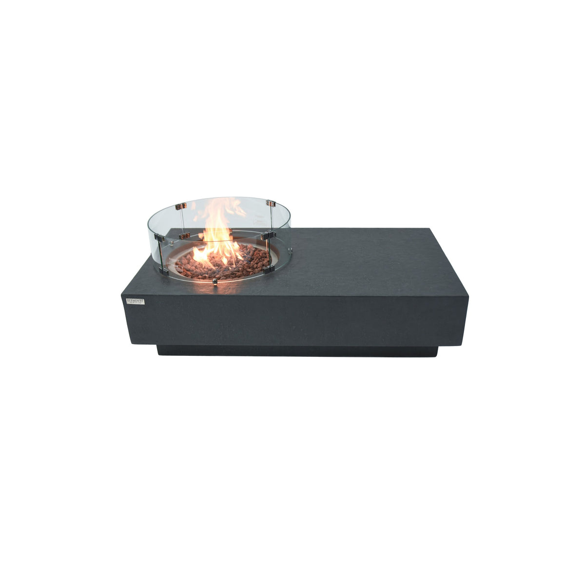 Elementi Metropolis Rectangular Fire Table - Dark Gray - Glass Windscreen and Linear Stainless Burner