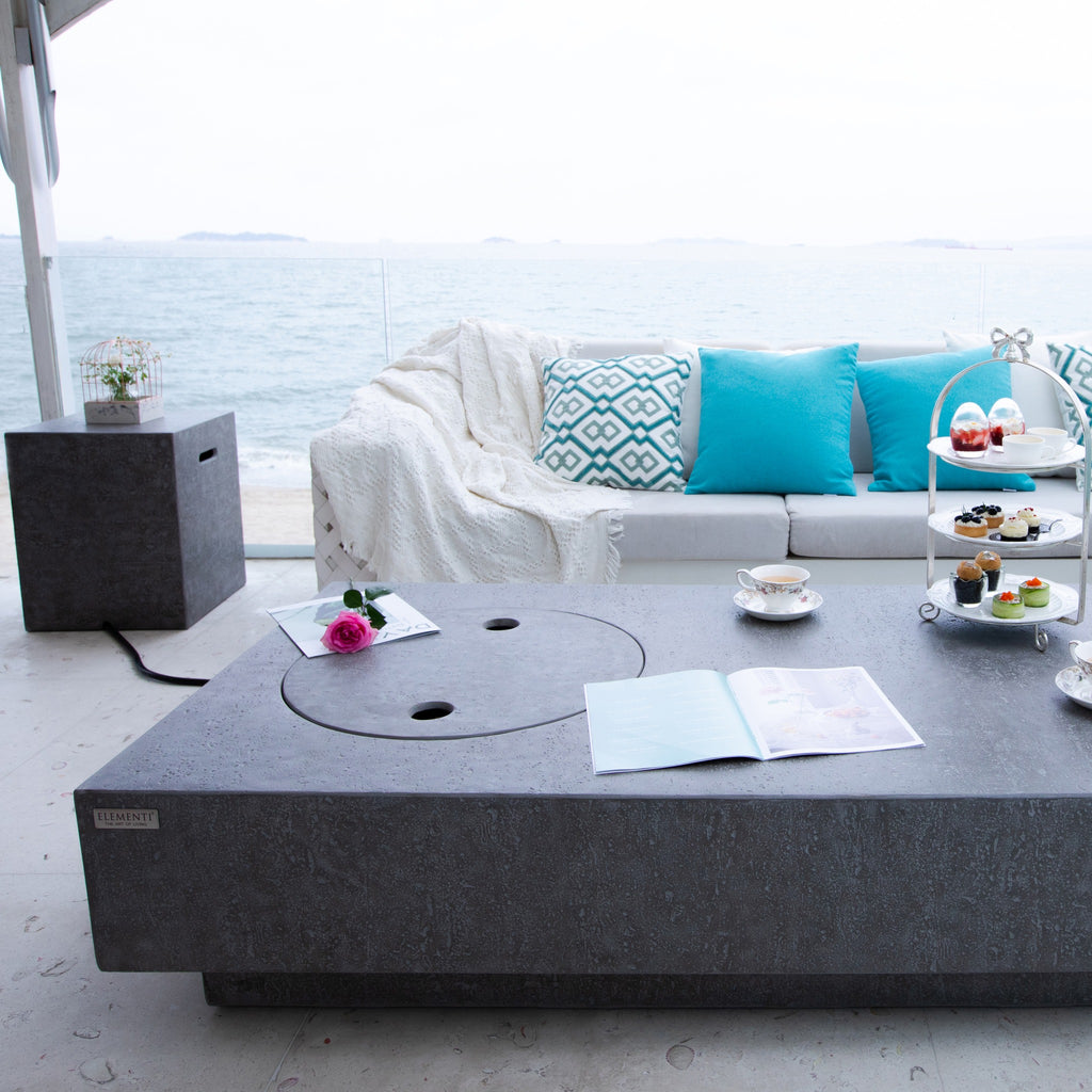 Elementi Metropolis Fire Table - Light Gray - Afternoon High Tea Coffee Table Lifestyle Setting