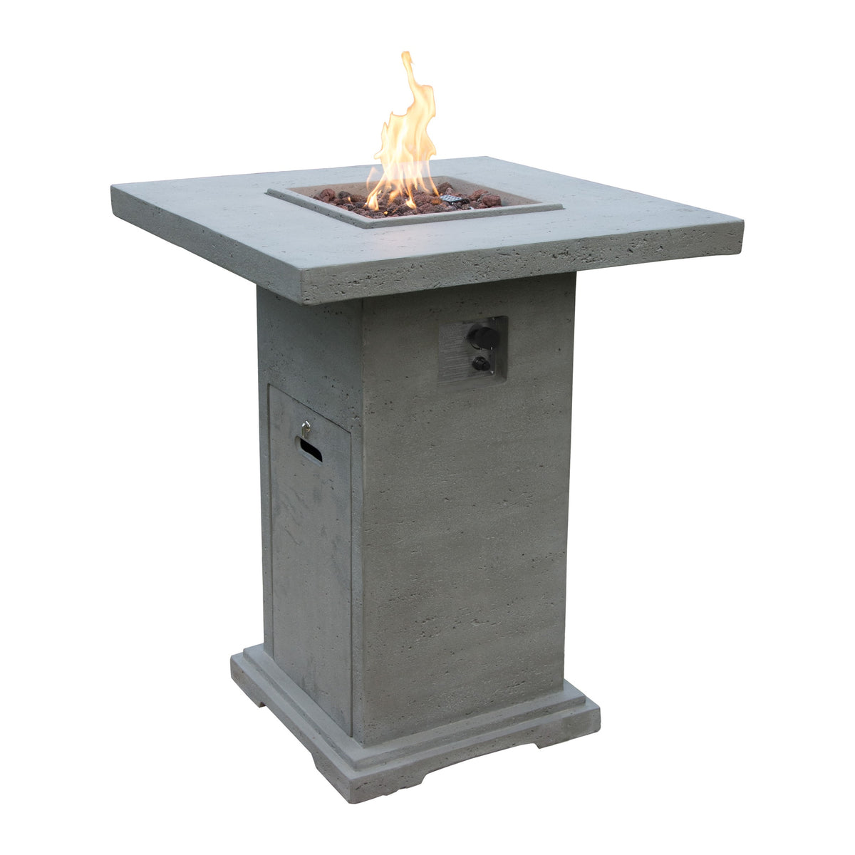 Elementi Montreal Bar Table - Light Gray GFRC Concrete Pedestal with Active Flame - Elementi Fires
