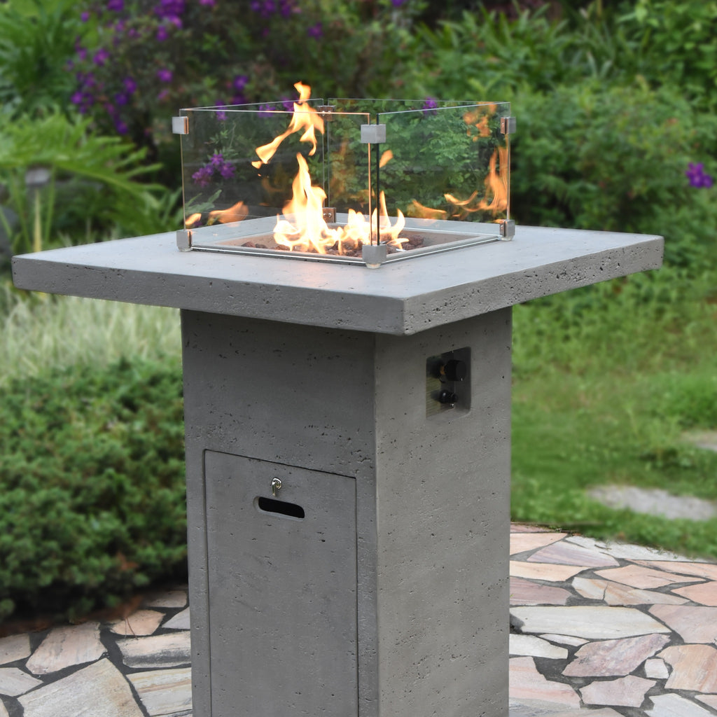 Elementi Montreal Bar Table - Lush Garden Terrace with Glass Windscreen & Flame - Elementi Fires