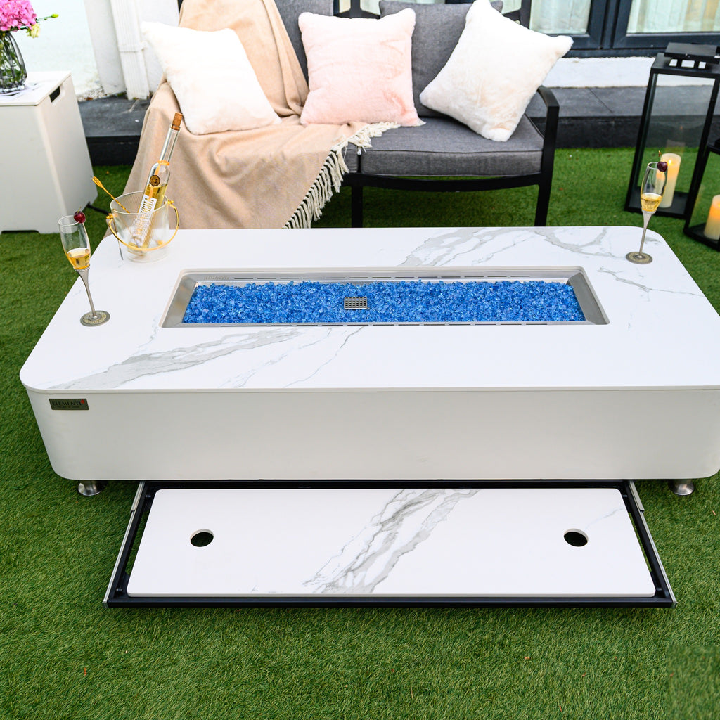 Elementi Plus Athens Fire Table - Outdoor Garden Conversation Lounge with Beverage Service