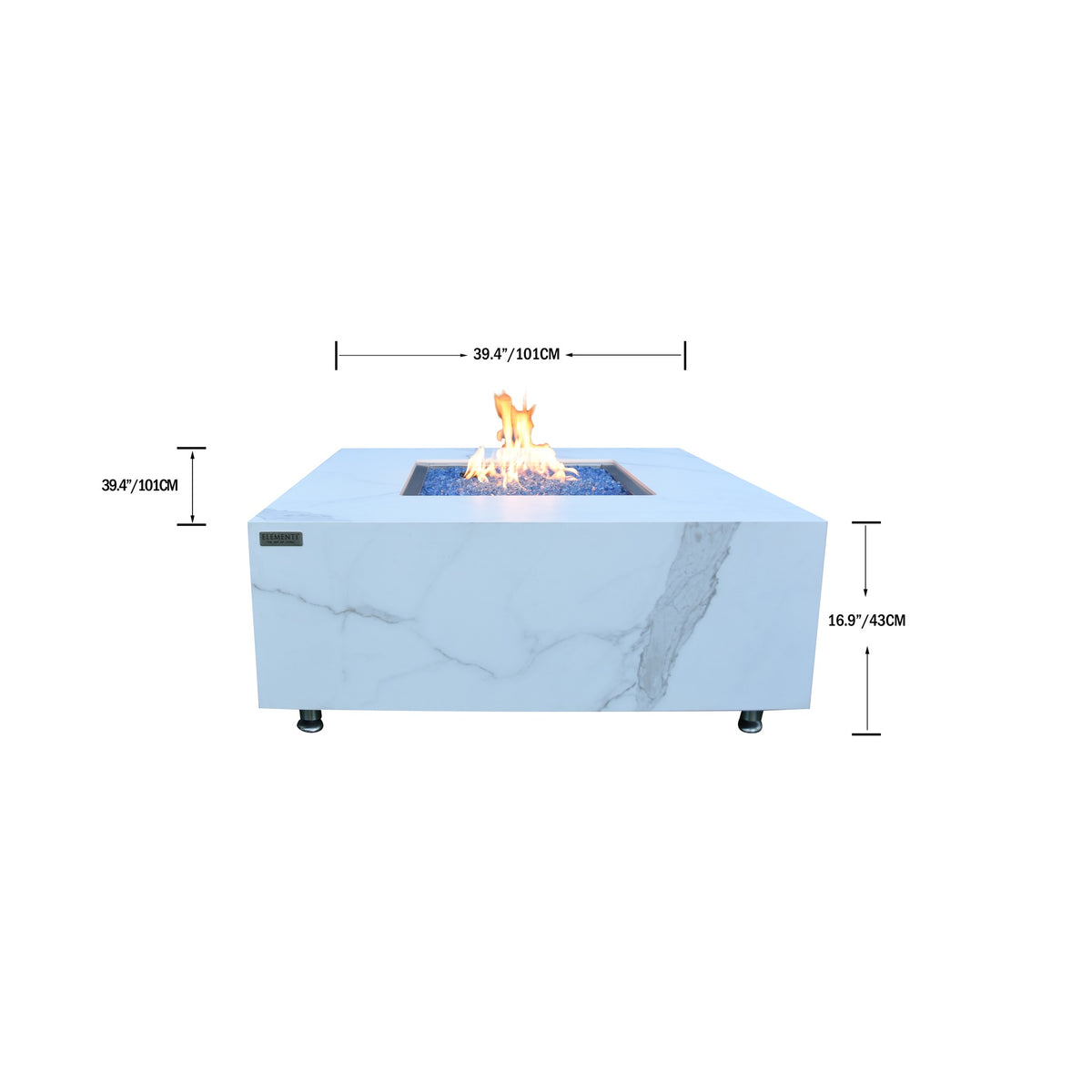 Elementi Plus Bianco Fire Table - Dimensions 39.4x39.4x16.9 Inch Specifications