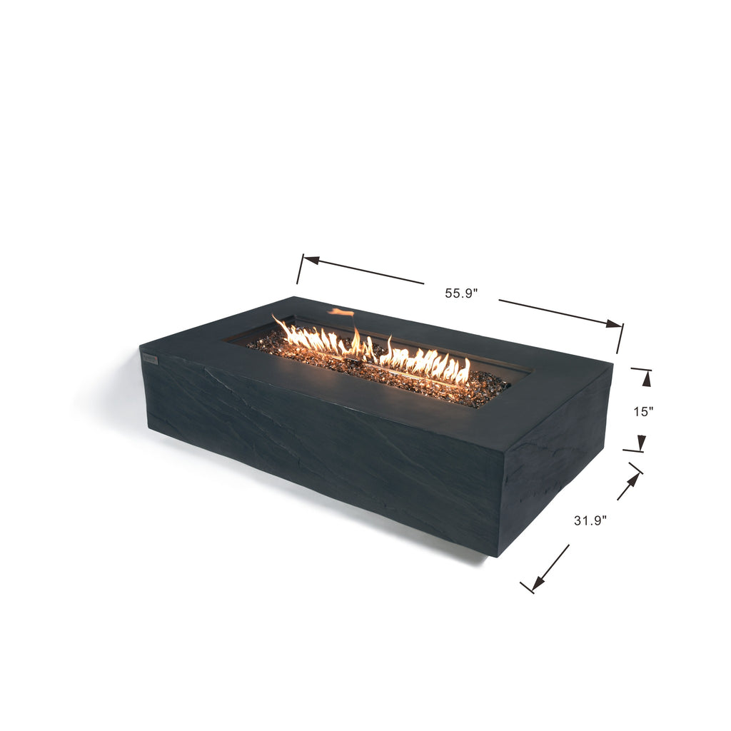 Elementi Plus Cape Town Fire Table - Dimensions 56x32x15 Inch Specifications Diagram