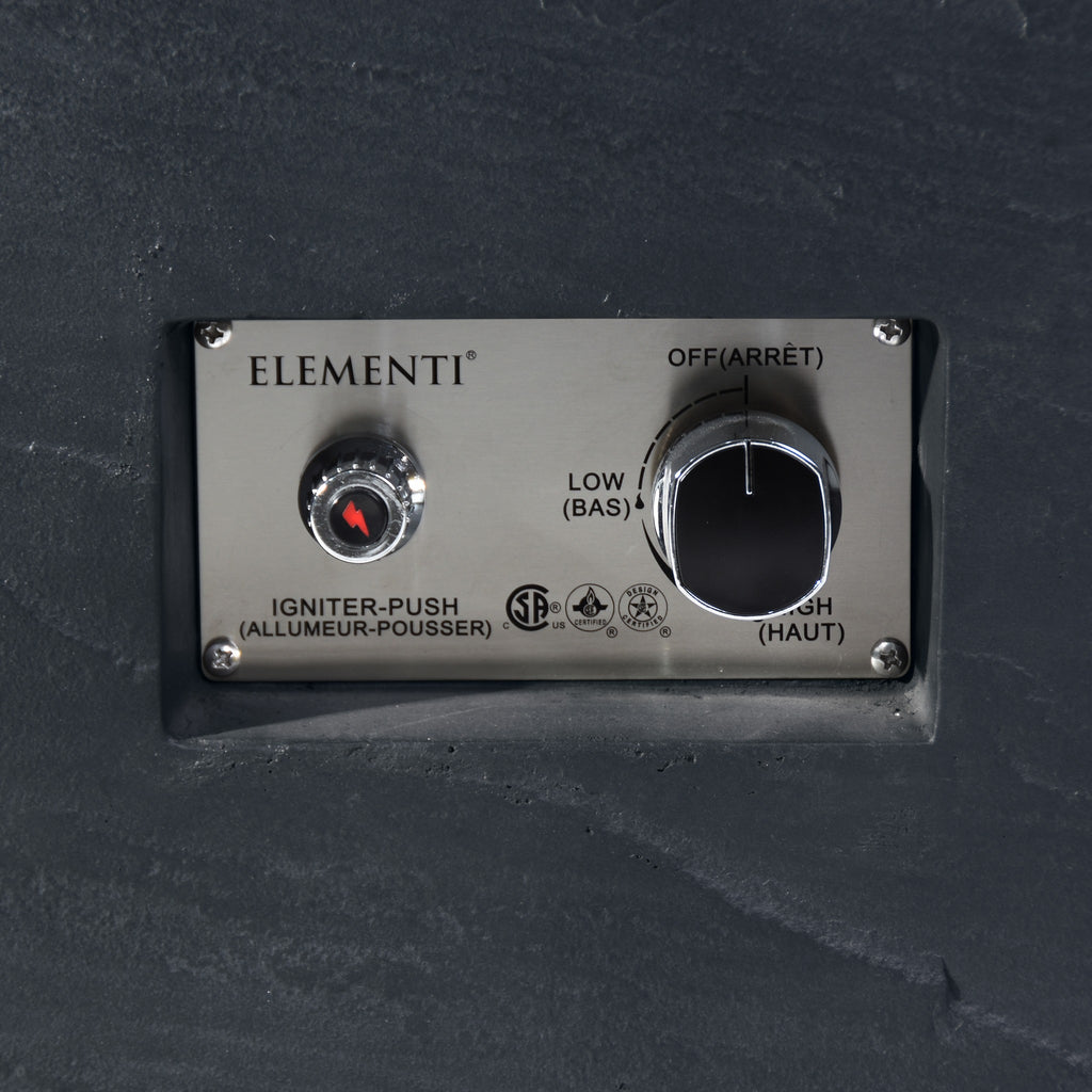 Elementi Plus Cape Town Fire Table - Stainless Steel Push Button Ignition Dial Control Panel Detail