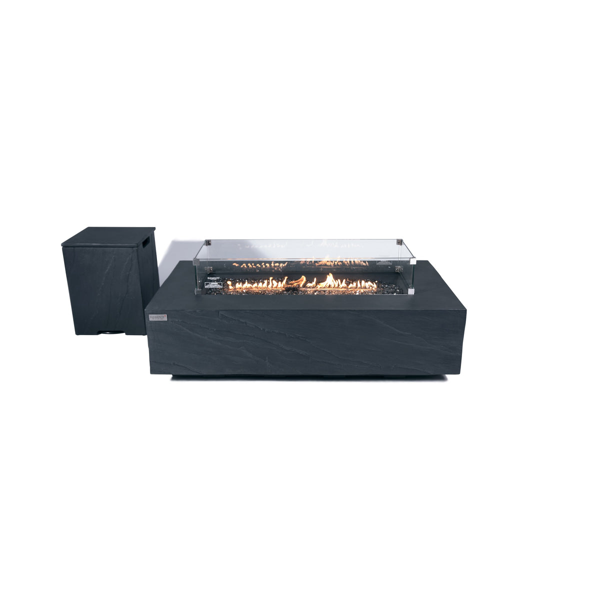Elementi Plus Cape Town Fire Table - With Tempered Glass Windscreen and Slate Black Tank Cover