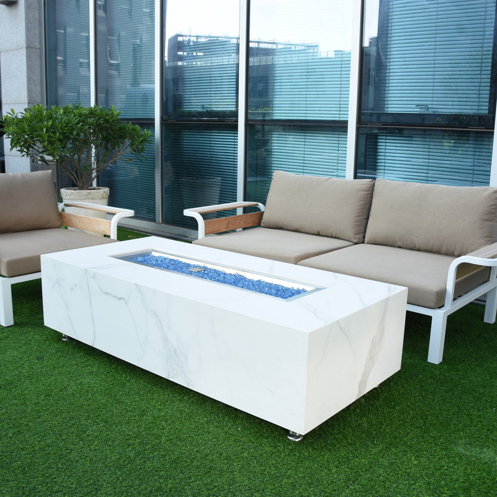 Elementi Plus Carrara Fire Table - Contemporary Terrace Lounge Furniture Setting