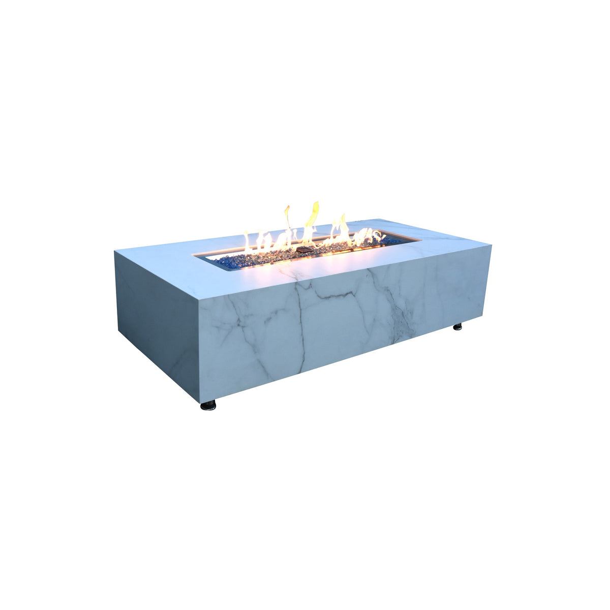 Elementi Plus Carrara Fire Table - White Porcelain Marble Rectangle - Hero Studio View