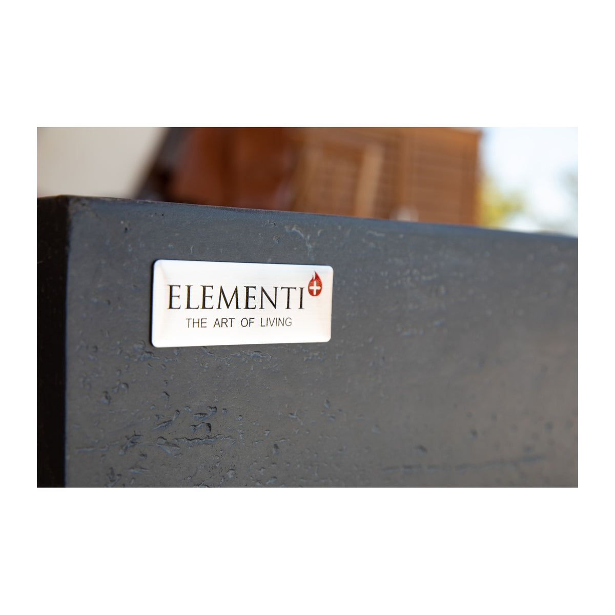 Elementi Plus Positano Fire Table - Handcrafted Concrete Texture & Metal Badge Detail