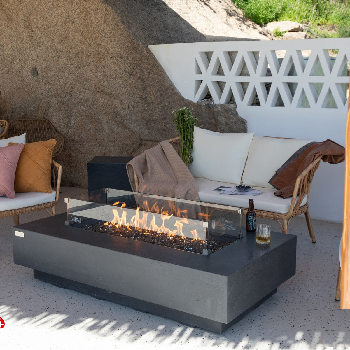 Elementi Plus Positano Fire Table - Mediterranean Patio Conversation Lounge