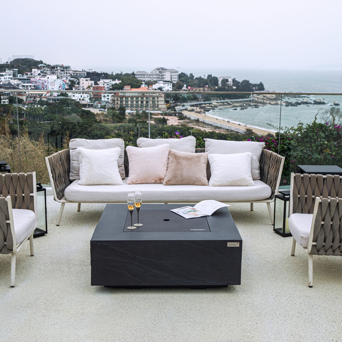 Elementi Plus Roraima Fire Table - Luxury Seaside Villa Patio Setting