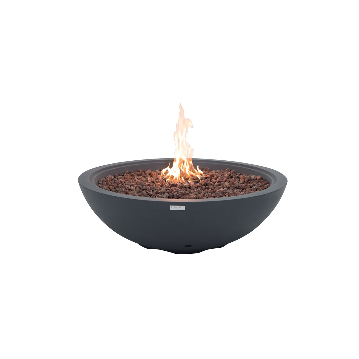 Elementi Plus Rose Bowl Round Fire Pit - Dark Gray Cast Concrete - Hero View with Active Flame