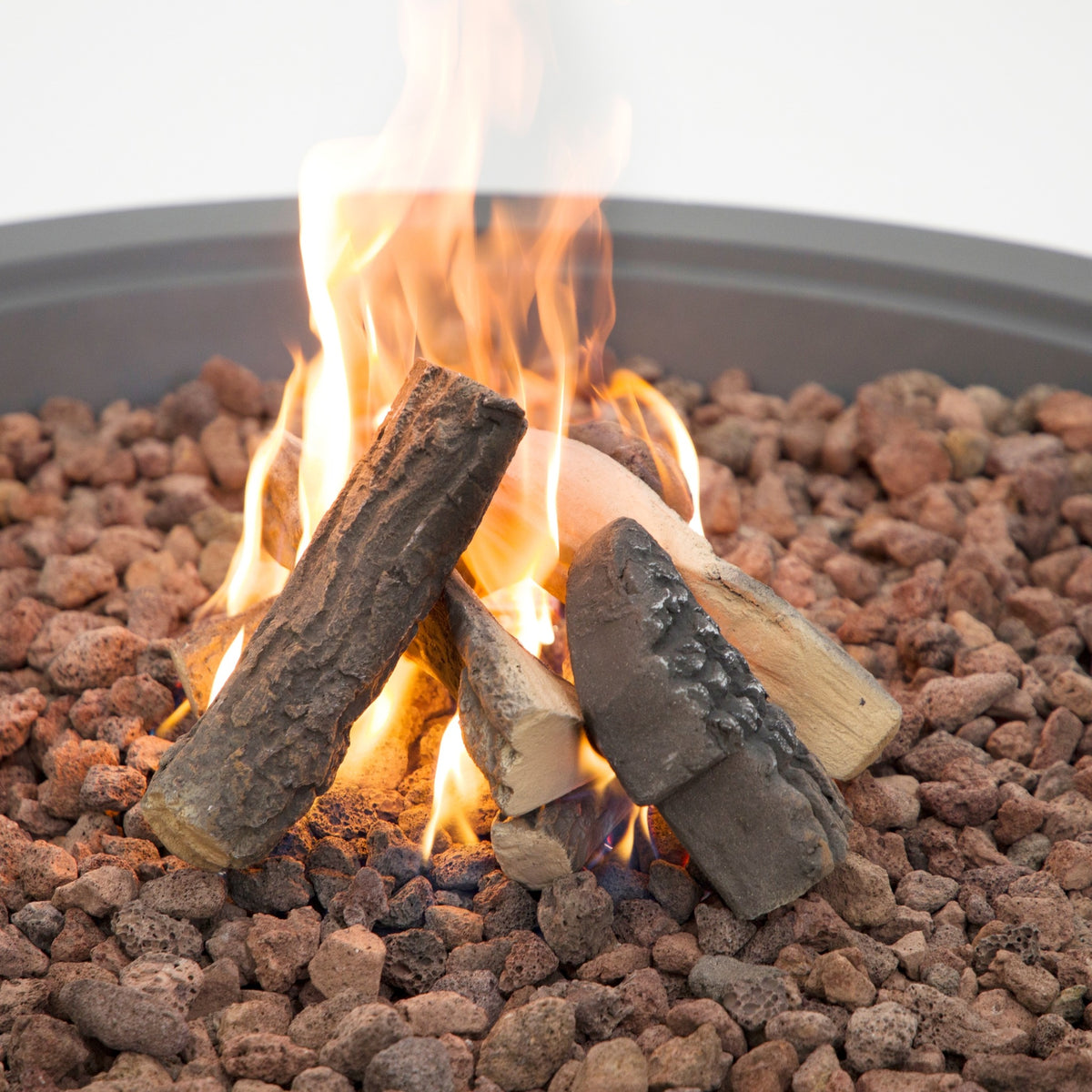 Elementi Plus Rose Bowl Round Fire Pit - Close-up Macro of Dancing Flame and Lava Rock