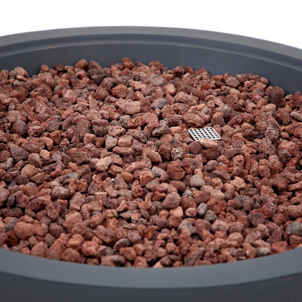 Elementi Plus Rose Bowl Round Fire Pit - Red Lava Rock Bed and Igniter Screen Detail