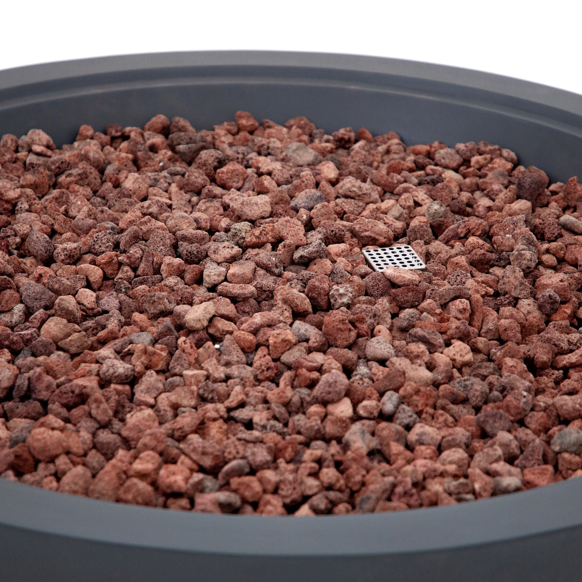 Elementi Plus Rose Bowl Round Fire Pit - Red Lava Rock Bed and Igniter Screen Detail