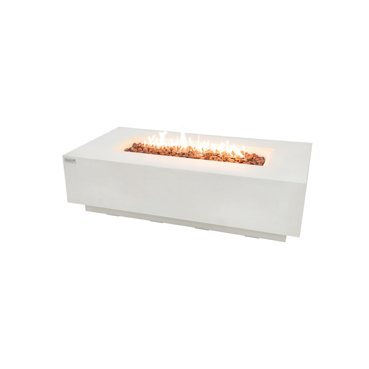 Elementi Plus Sarasota Fire Table - Frosted Cream White GFRC Concrete Rectangle - Hero View with Active Linear Flame
