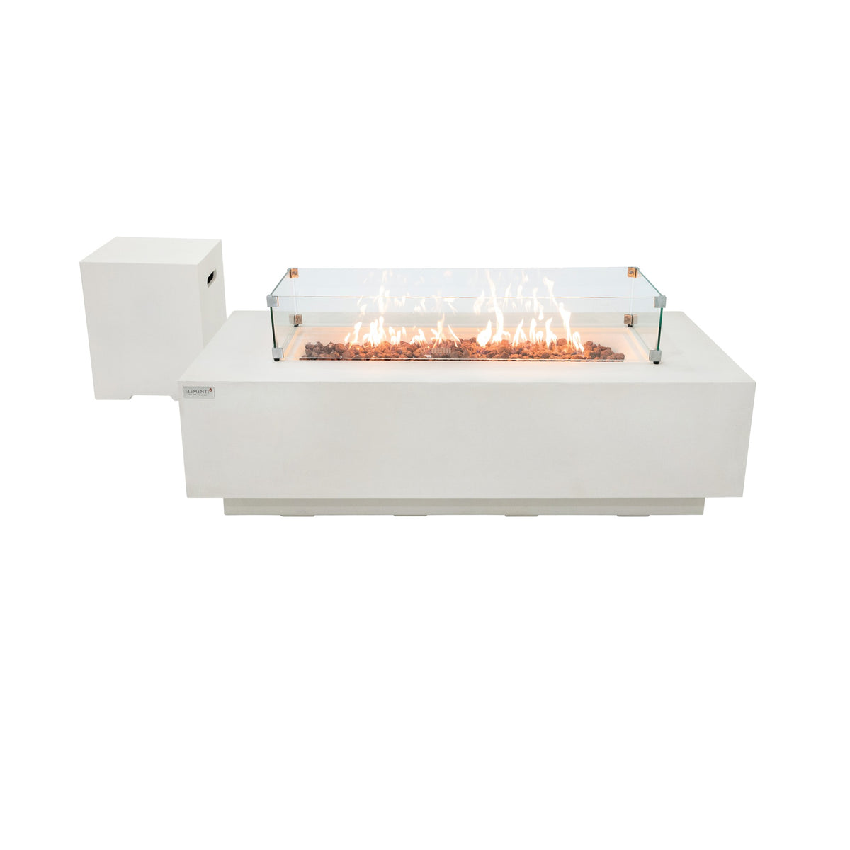 Elementi Plus Sarasota Fire Table - Complete Set with Glass Windscreen and Matching Frosted White Tank Cover