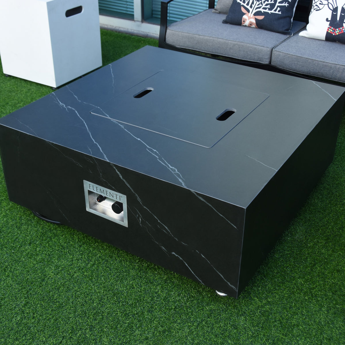 Elementi Plus Sofia Fire Table - Full Black Marble Porcelain Cover Lid Converting to Coffee Table