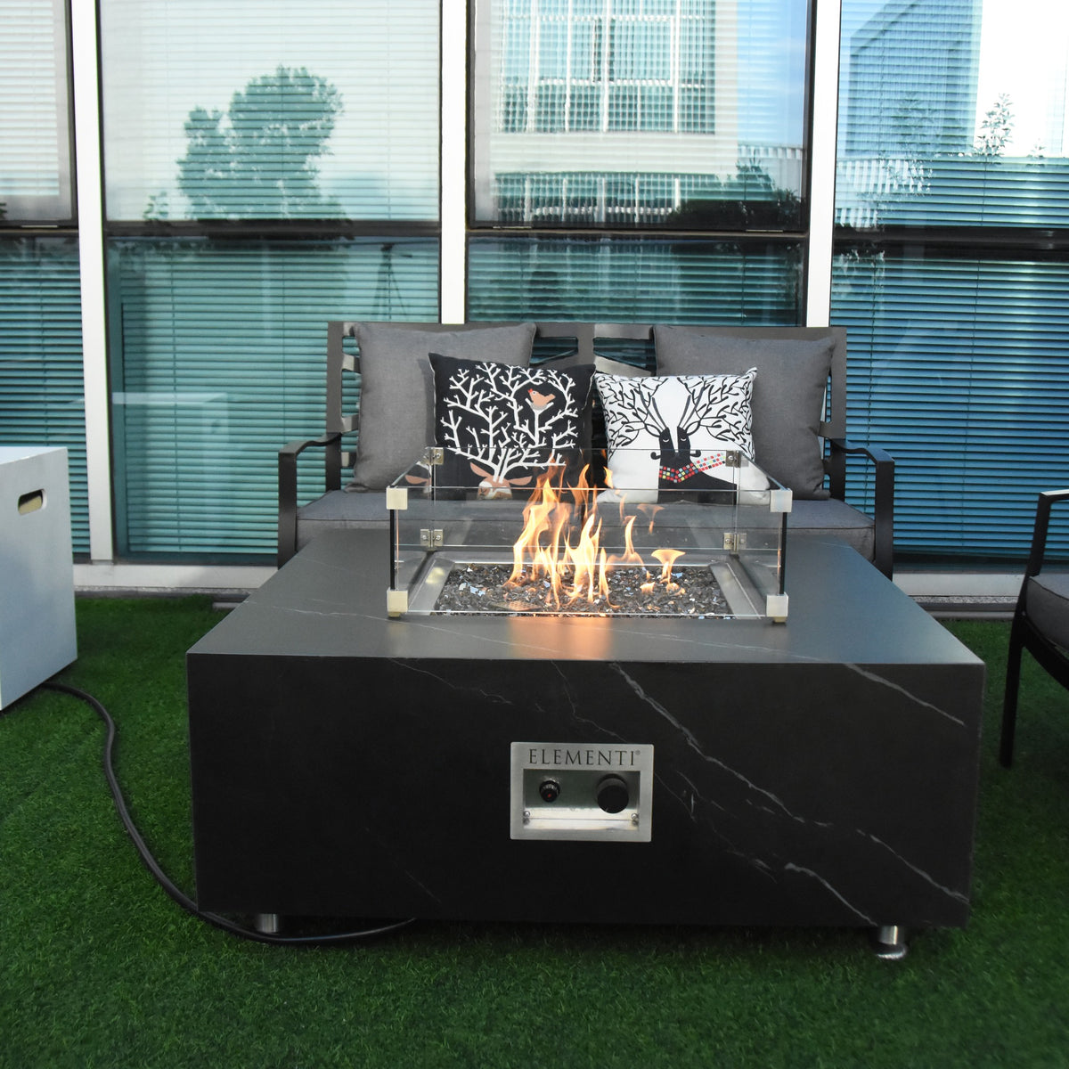 Elementi Plus Sofia Fire Table - With Glass Windscreen and Matching White Tank Cover