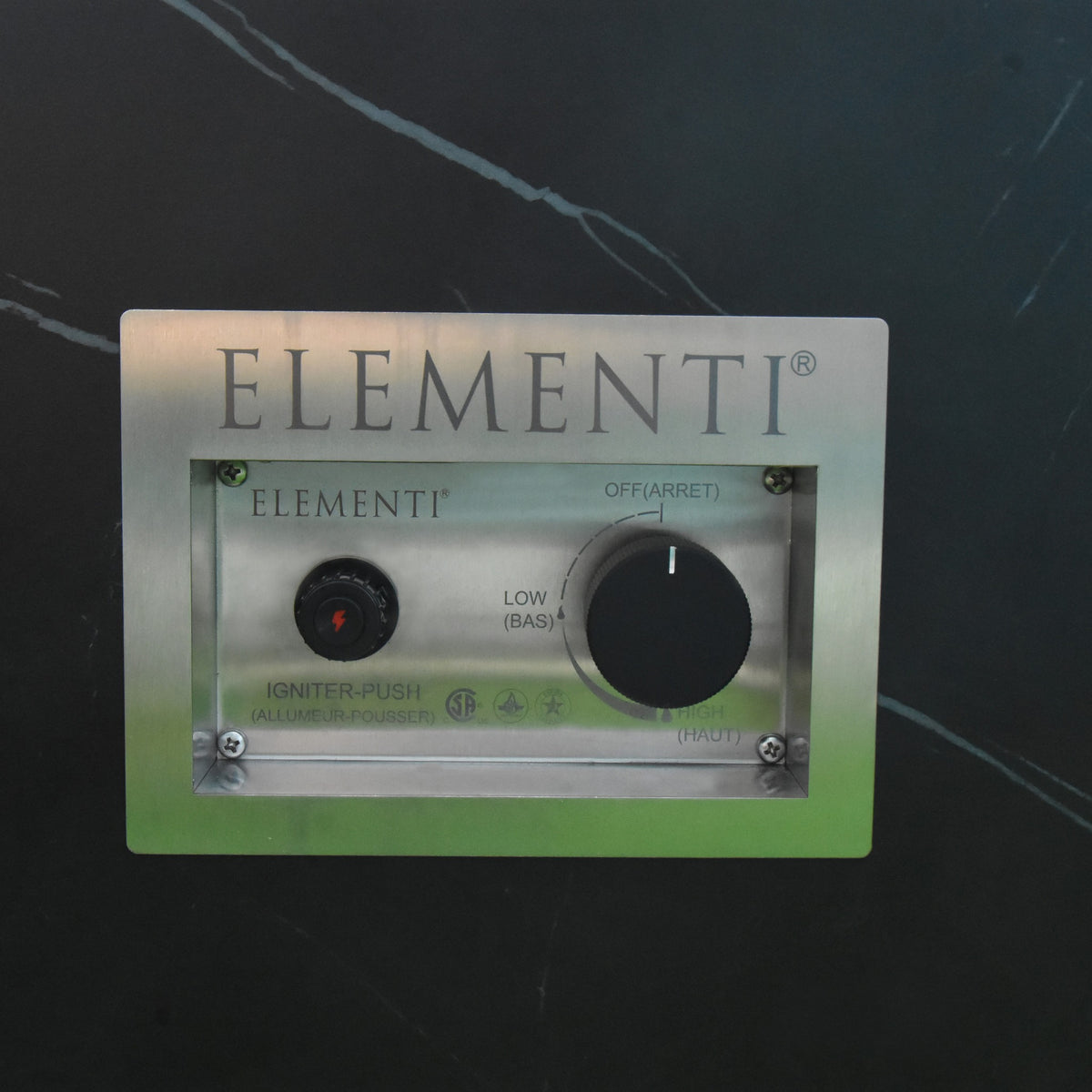 Elementi Plus Varna Fire Table - Stainless Steel Push Button Ignition Control Panel Detail